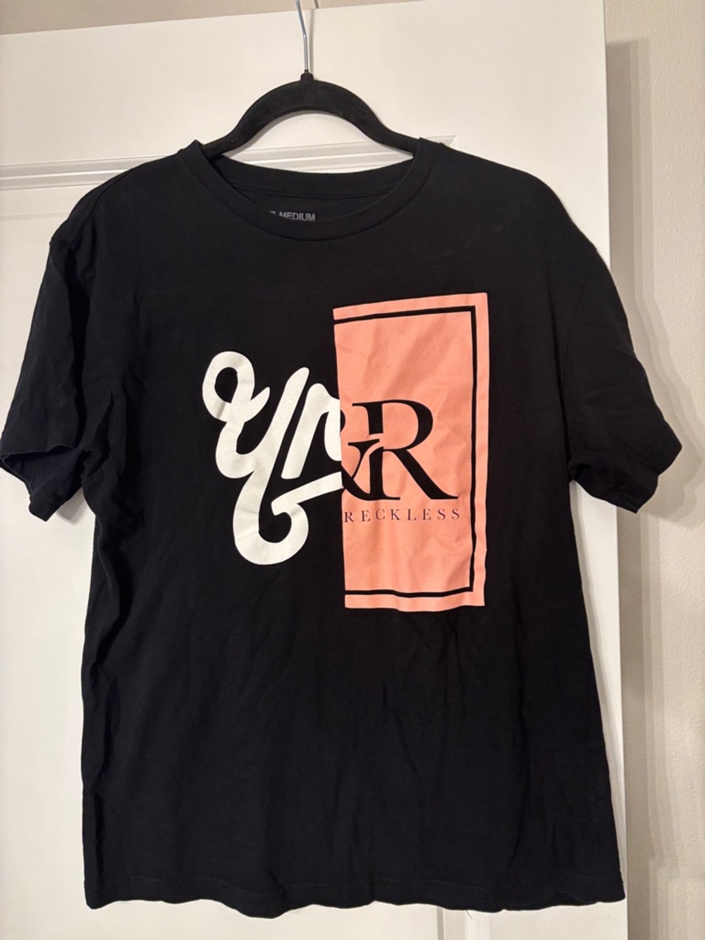 Young & Reckless Black Tee with Coral Block and White Script